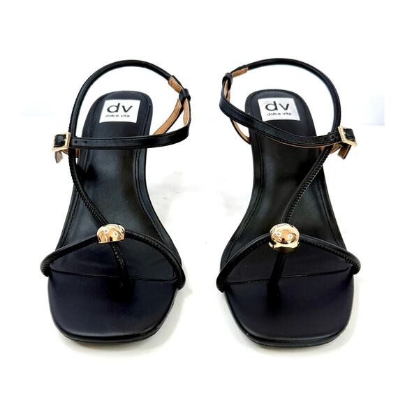 DV Dolce Vita Arria Strappy Dome-Stud Dress Sandals Heels Black Size 8 NWT/BOX - Picture 1 of 7